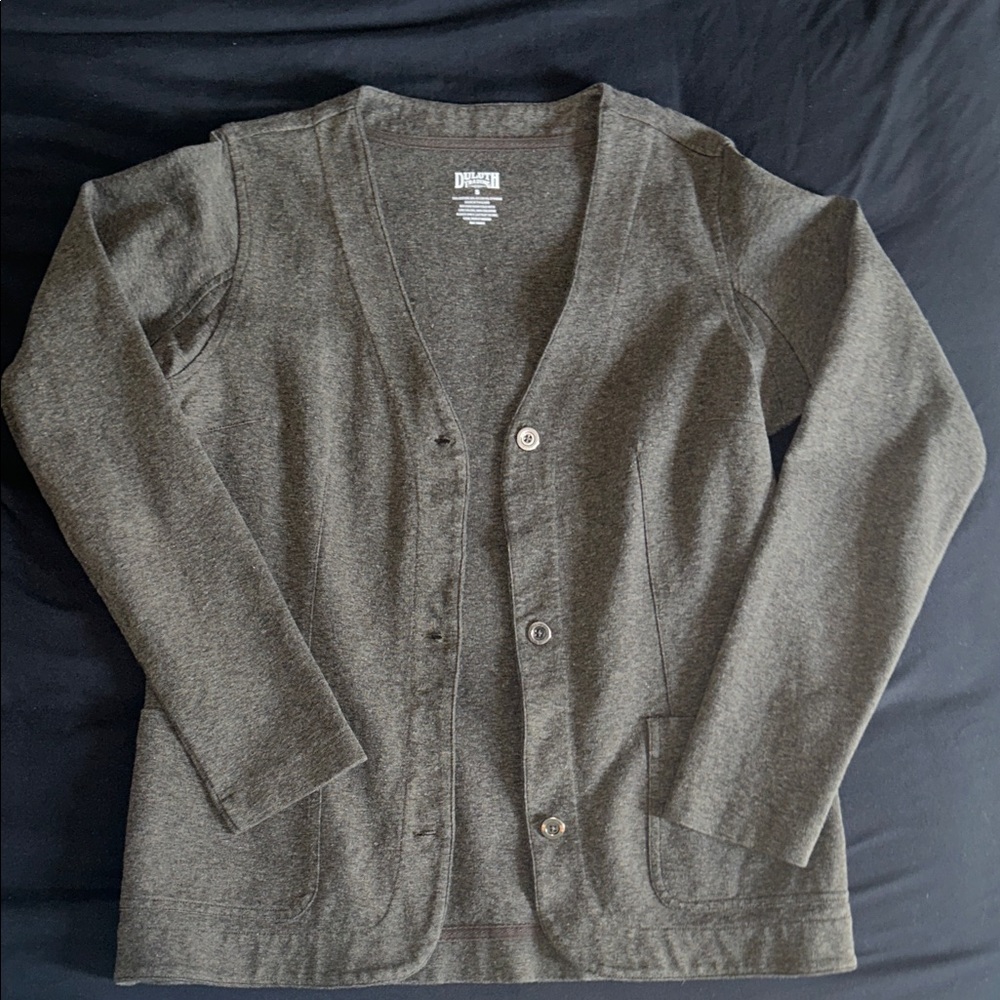 Duluth Trading Co Women’s Heather Gray Cotton Button Cardigan Women’s Small